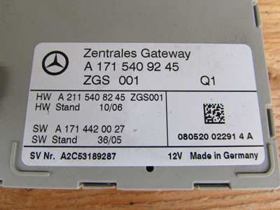Mercedes R171 Central Gateway Control Module A1715409245 SLK280 SLK300 SLK350 SLK554